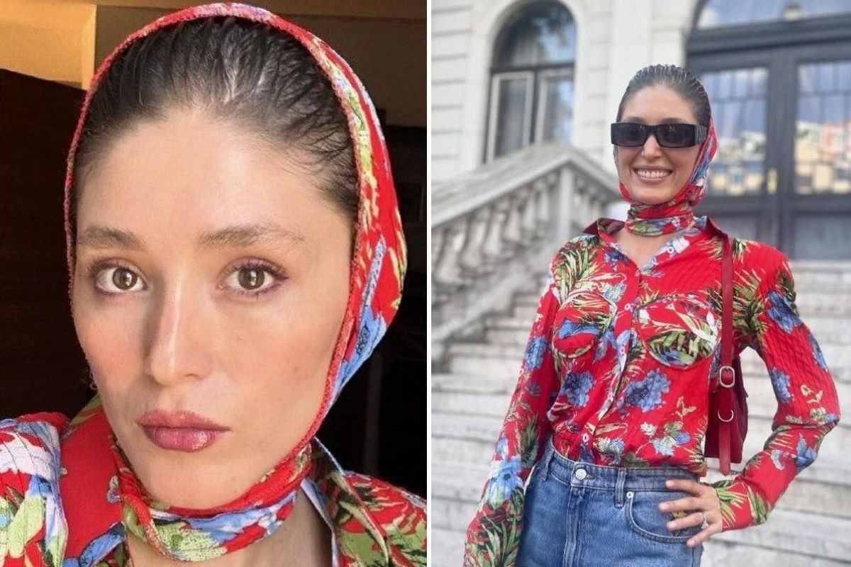 عکس خوابیدن فرشته حسینی روی قایق با تتوی ماه